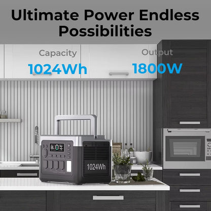Draagbare Power Station – Noodstroomvoorziening – Energiecentrale – Accu Booster – 1024 Wh LiFePO4 – 1800 W Output
