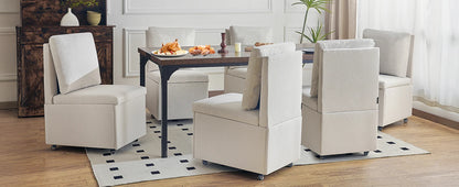 Eetkamerstoelen – Gestoffeerde Stoelen – Stoelen Met Wielen – Opbergruimte Stoelen – Zacht Kunstlinnen – Houten Frame – 24 Liter Opbergvak - Beige