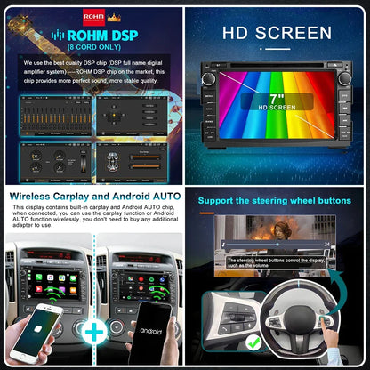 Autoradio – Auto Radio – Multimedia Speler – 2-DIN Radio – Draadloze CarPlay – Android 14 OS – 7 Inch HD Touchscreen – 4G LTE Connectivity - QUORE