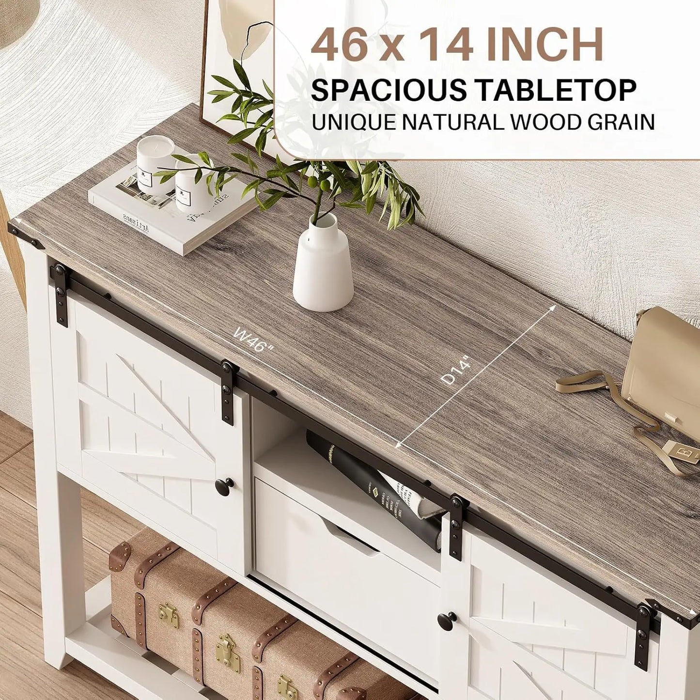 Consoletafel – Entreetafel – Opbergkast – Buffetkast – Houtnerf – Schuifdeuren – Veel Opbergruimte - 46 x 14.1 x 31.6 in - Walnoot Wit
