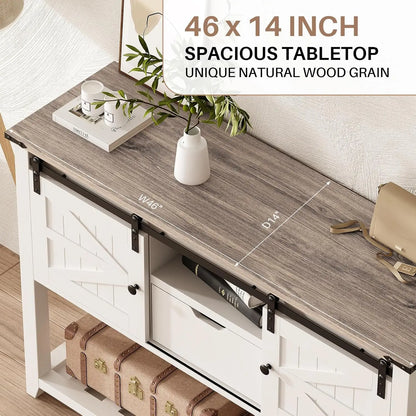 Consoletafel – Entreetafel – Opbergkast – Buffetkast – Houtnerf – Schuifdeuren – Veel Opbergruimte - 46 x 14.1 x 31.6 in - Grijs Wit
