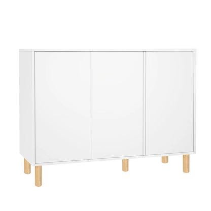 Witte Dressoirkast – Dressoir – Opbergkast – Buffetkast – Kastenmeubel – Met Verstelbare Planken – Handloos Druk-Open Deursysteem – 107x40x80 cm – Houten Poten