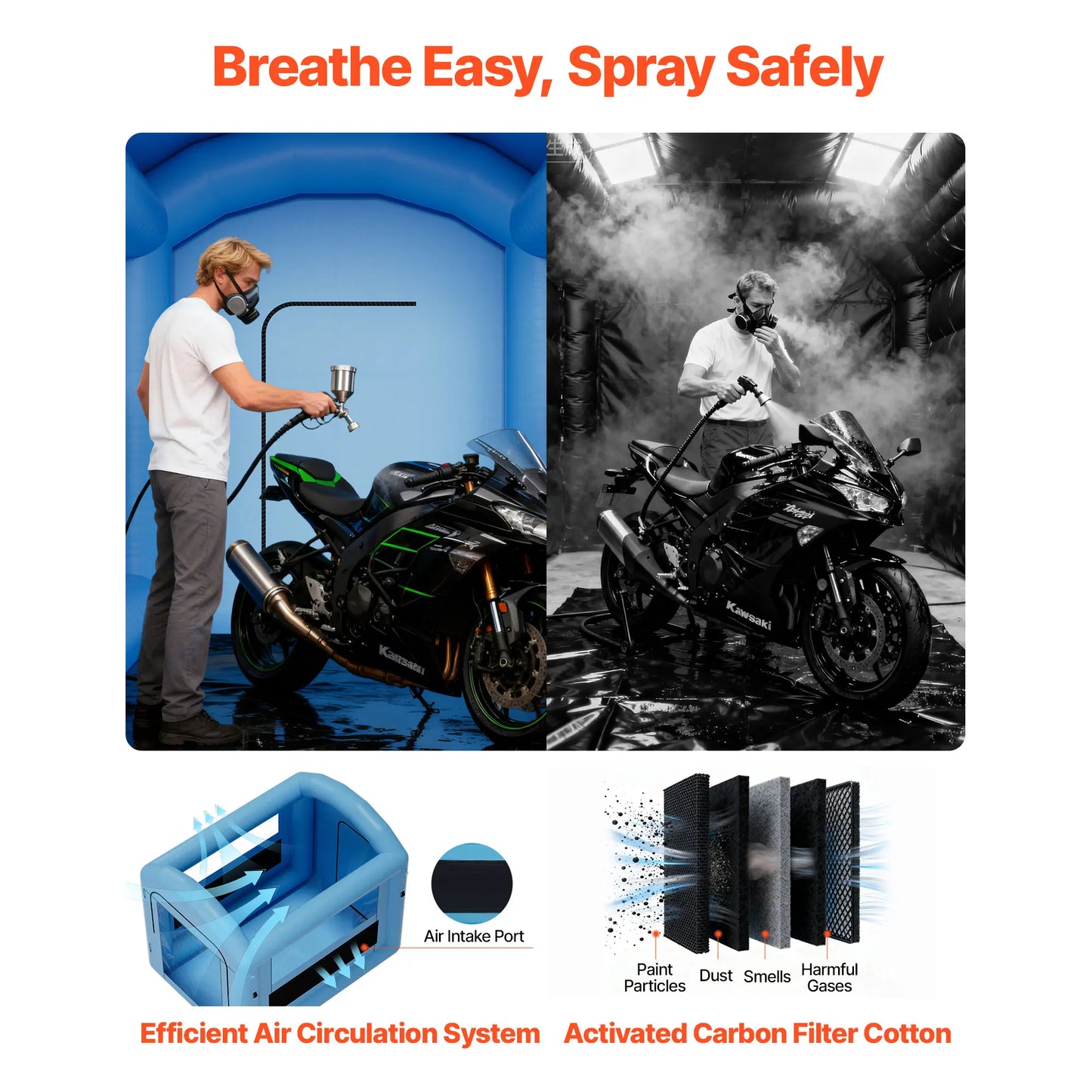 SucceBuy Inflatable Paint Booth Inflatable Spray Booth with Powerful Blower and Air Filter System Round Roof with Light Hook