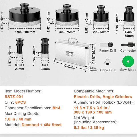 Diamond drill bit - Diamond hole saw set Drill - Hole saw set - Diamond drill set - 6 pieces