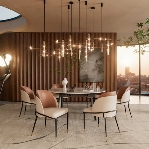 Dining Room Chairs - Chairs - Dining Room Chairs Set of 2 - Faux Leather Upholstery - Comfortable - Modern Design - Wooden Backrest - Ergonomic Design - Brown Off White