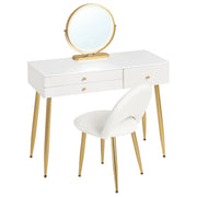 Kaptafel - Make-Up Tafel - Kaptafel Set met Verlichte Spiegel – Verstelbare LED – Make-up Tafel met 3 Lades - Fluwelen Stoel – Moderne Slaapkamermeubel - Tafel 100x40x122cm - Stoel 44x47x80cm - Wit