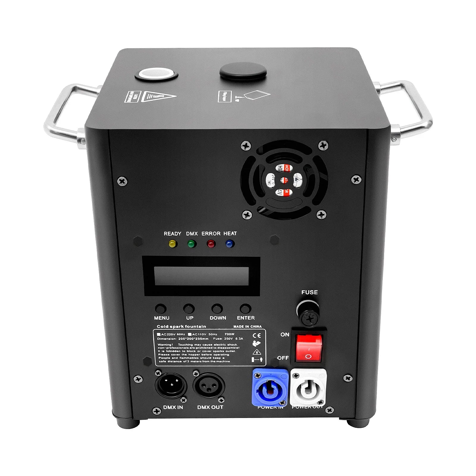 Vonkenmachine – Vuurwerkmachine – Sproeimachine – Feestmachine – DMX Besturing – 700W Vermogen – Compact Formaat - QUORE