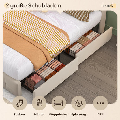 2-persoonsbed – Tweepersoonsbed – Bed Met Opbergruimte – Slaapbank – Led Bed – Met USB Oplaadpoort – Stijlvol Met Metaal En Composite Stof – 222x168,5x113 cm