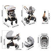 Kinderwagen - Buggy - Inklapbare buggy - Buggy opvouwbaar - Inklapbare Buggy New Born - 3 in 1 -Baby Walker - voor pasgeboren baby - DeepGrey