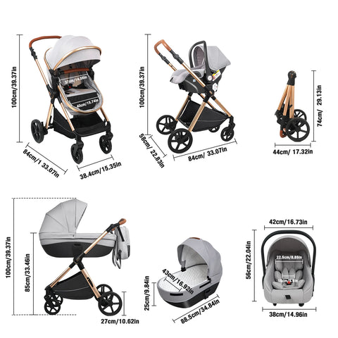 Kinderwagen - Buggy - Inklapbare buggy - Buggy opvouwbaar - Inklapbare Buggy New Born - 3 in 1 -Baby Walker - voor pasgeboren baby - DeepGrey
