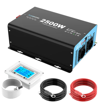Omvormer – Spanningsomvormer – Inverter – Stroomomvormer – 2500W Vermogen – Pure Sinusgolf – Afstandsbediening – Aluminium Behuizing - QUORE