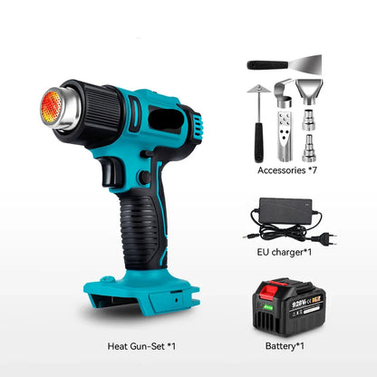 Heteluchtpistool - Verfafbrander – Heatgun - Heteluchtpistool - Draadloos - 2500W - 18V - 50-550°C Instelbaar – LED Temperatuurdisplay –  Inclusief Accessoires en 1 Accu