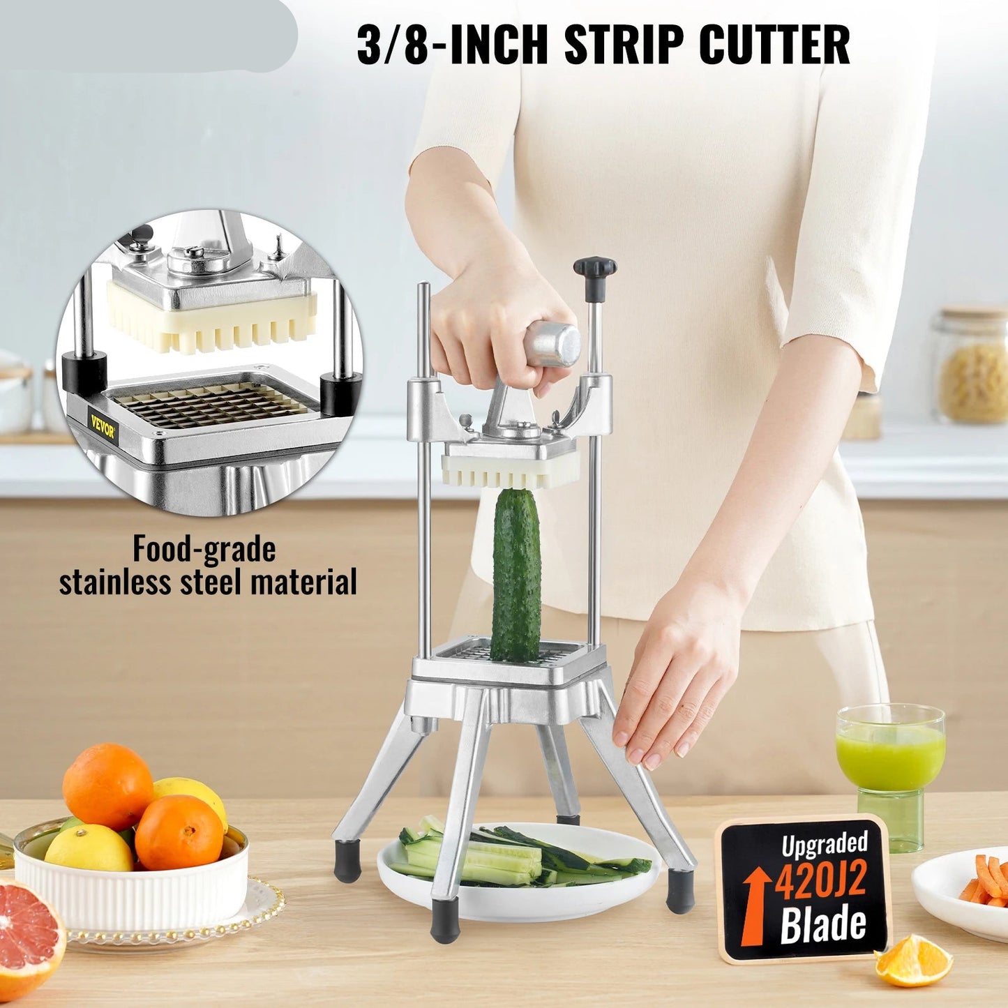 Groente- en fruitsnijder roestvrij staal - Snijmachine - Groentesnijder - Fruitsnijder - Mandoline - Hakmolen -  Groentesnijder Multifunctioneel - RVS Dicer – 3/8 & 1/4 Inch Snijbladen voor Keuken, Restaurant en Catering