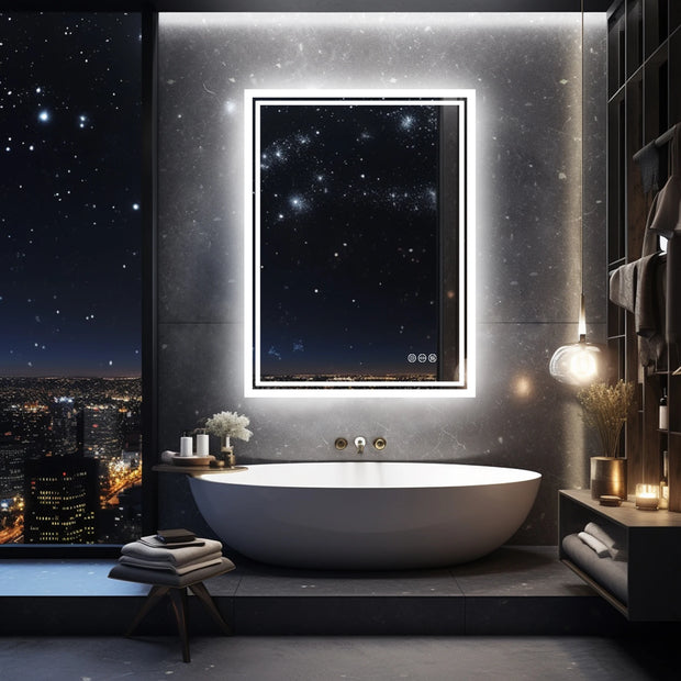 Badkamerspiegel - Badkamerspiegel met Verlichting - LED - Antifog Functie - 3 Kleurinstellingen - IP65 Waterdicht - Horizontaal/Verticaal - 71.12x91.44cm - Zilver
