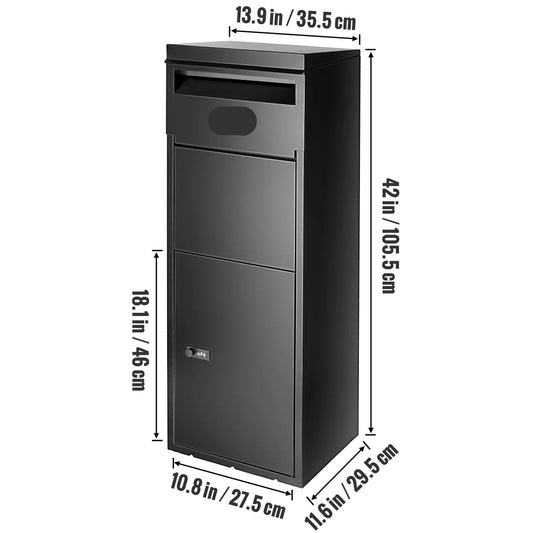 Brievenbus - Antidiefstal Brievenbussen - Wandgemonteerde - Waterdicht IPX3 - 42 Inch - Briefplaat - Grote Opslag met Slot voor Buiten - Zwart - QUORE