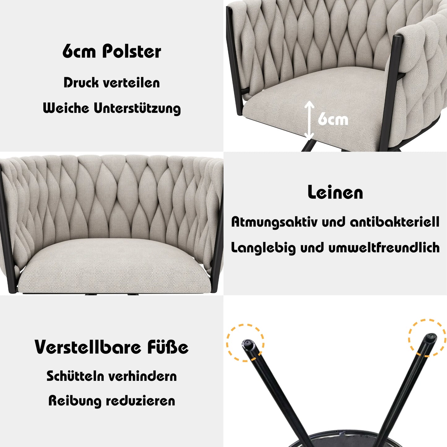 Eetkamerstoelen – Stoelen – Draaistoelen – Linnen Stoelen – Comfortabel Zitvlak – Ergonomische Rugleuning – Vierpoots Metalen Frame