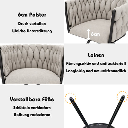 Eetkamerstoelen – Stoelen – Draaistoelen – Linnen Stoelen – Comfortabel Zitvlak – Ergonomische Rugleuning – Vierpoots Metalen Frame