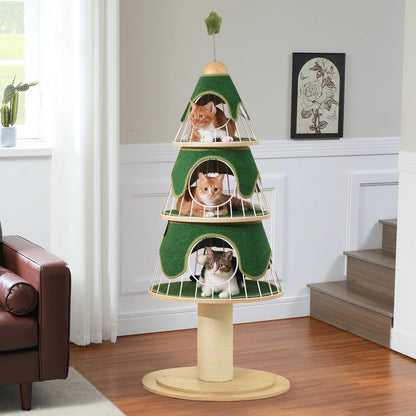 Modern Cat Tree Tower with Thick Scratch Post Multi-Level Cat Condo with Metal Frame Replaceable Cushion Indoor Cat House Bed