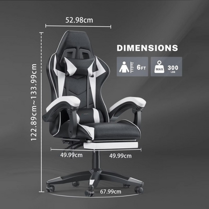 Gaming Stoel - Bureaustoel - Swivel Stoel - met Voetsteun - Hoofdsteun - Verstelbare - Rugleuning - Lendenkussen - Ergonomische - Draaibare - 68 x 50 x 122-144 cm - Wit