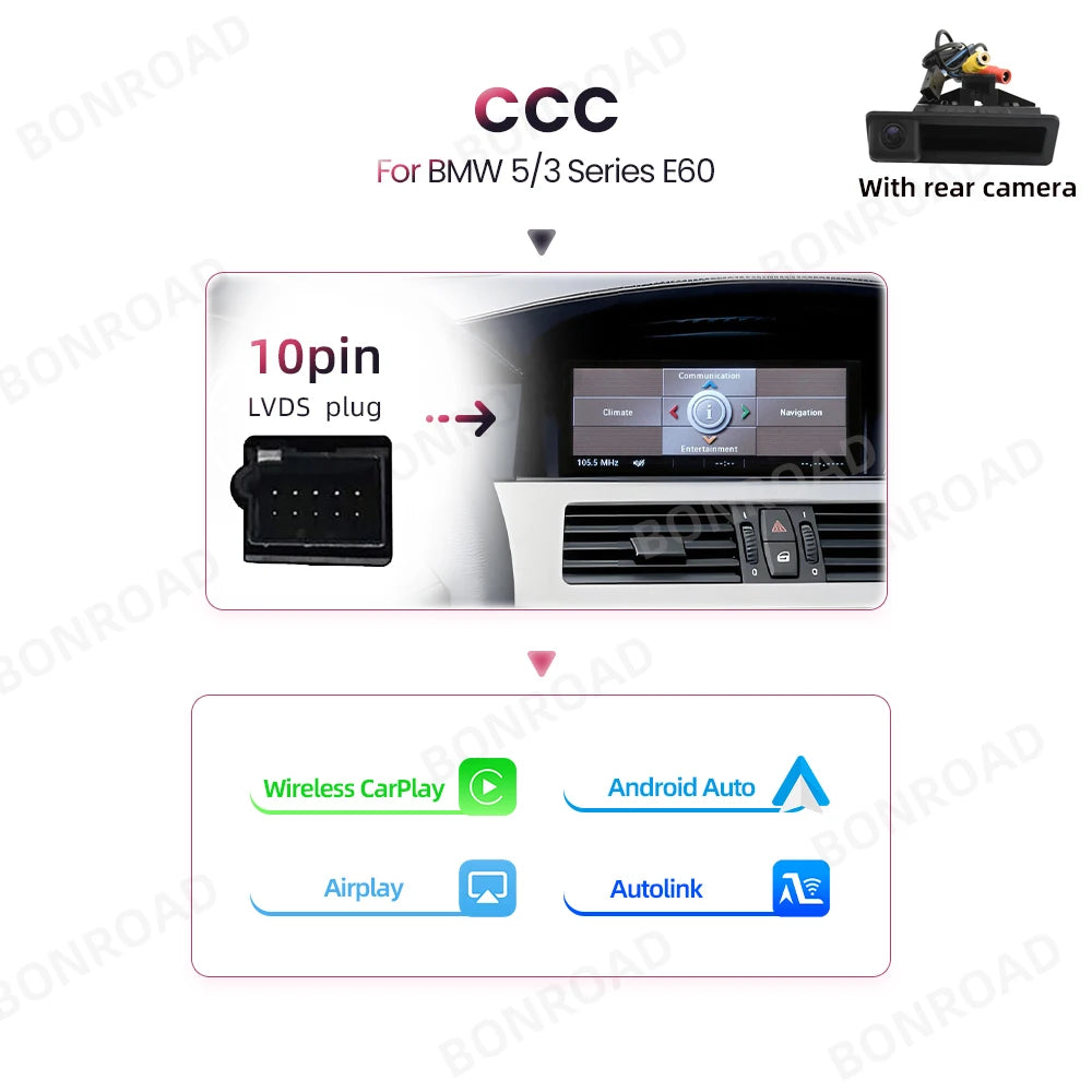 Multimedia Speler BMW E60 E90 – CarPlay Radio – Android Auto Interface – Touchscreen Navigatie – Achteruitrijcamera Input – 8,8 Inch Scherm – 4x45W DSP Geluidskwaliteit - QUORE