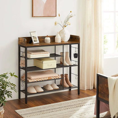Schoenenrek - Consoletafel - 4-Niveaus - Voor Pantoffels - Hakken-Laarzen - Industrieel-Design - Hal-Woonkamer-Slaapkamer - Staal-Spaanplaat - Minimalistisch-Design - Opbergorganizer