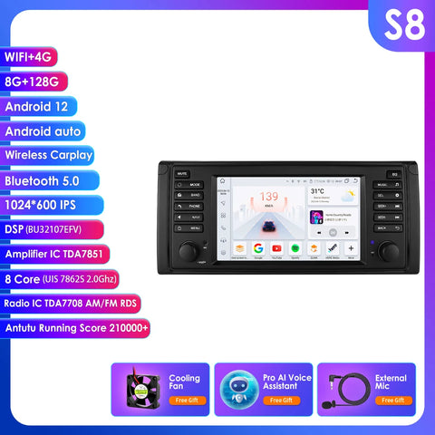 CarPlay - Multimedia Autoradio - Car CarPlay Scherm - Autoradio - Android Automultimedia - 2din - Android Video Player - voor BMW 5 Serie E39 1996 M5 2000 X5 E53 - GPS Navigatie - (8Core 8G 128G)AI