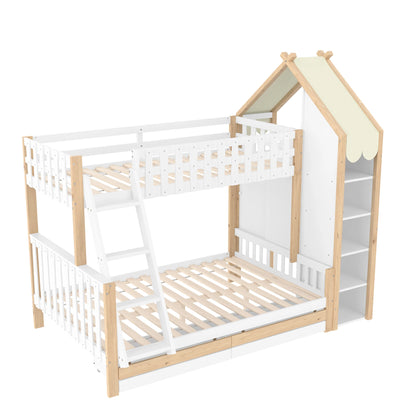 Stapelbed – Hoogslaper – Bedbank – Kinderbed – Twijfelaar – 90x200 cm – Ingebouwd Bureau en Nachtkastje Met Stopcontact & USB – 2 Laden Zonder Matras