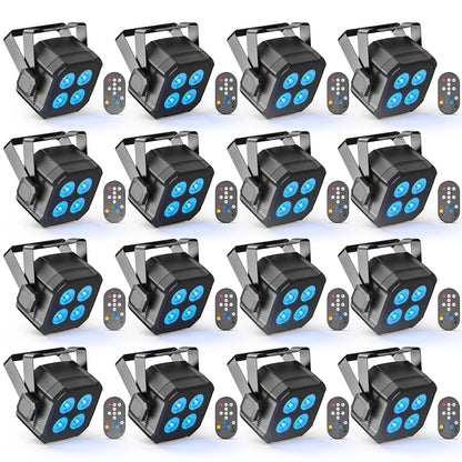 Professionele RGB LED Par Lights – DJ Verlichting – Stage Spots – Party Lampen – Club Lichtset – Set van 16 stuks EU Plug – 30W per unit – DMX & Afstandsbediening