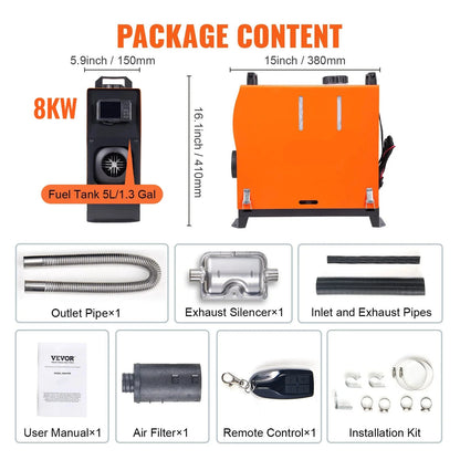 Diesel Luchtverwarmer - Standkachel - Auto verwarming - Parkeer Heater - 12V Diesel Heater - 8KW - met LCD Scherm - en Afstandsbediening - voor Auto - Vrachtwagen - Boot - Camper
