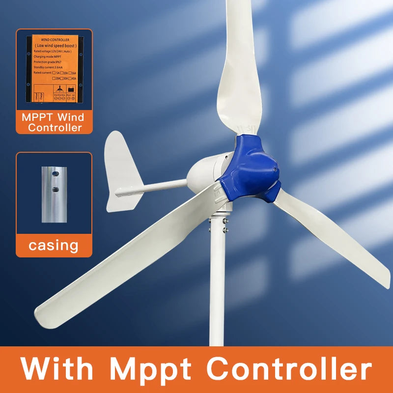 Windturbine - Windmolen - Windturbine Generator - Windenergie - 2000W - 12V - met MPPT Controller - 3 Messen - Stille en Efficiënte Energieoplossing - voor Thuisgebruik