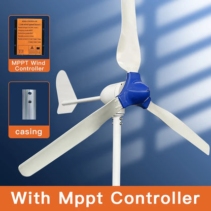 Windturbine - Windmolen - Windturbine Generator - Windenergie - 2000W - 12V - met MPPT Controller - 3 Messen - Stille en Efficiënte Energieoplossing - voor Thuisgebruik