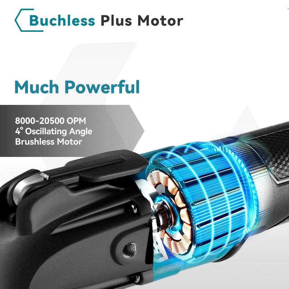 Oscillerende Multitool - Borstelloze - Multifunctionele Tool - Elektrische Zaag - Trimmer - Schop - Polijstmachine -Houtbewerking Tool - voor 18V-21V Batterij - met 2 Accu - 8500-24000PM - Blauw - QUORE
