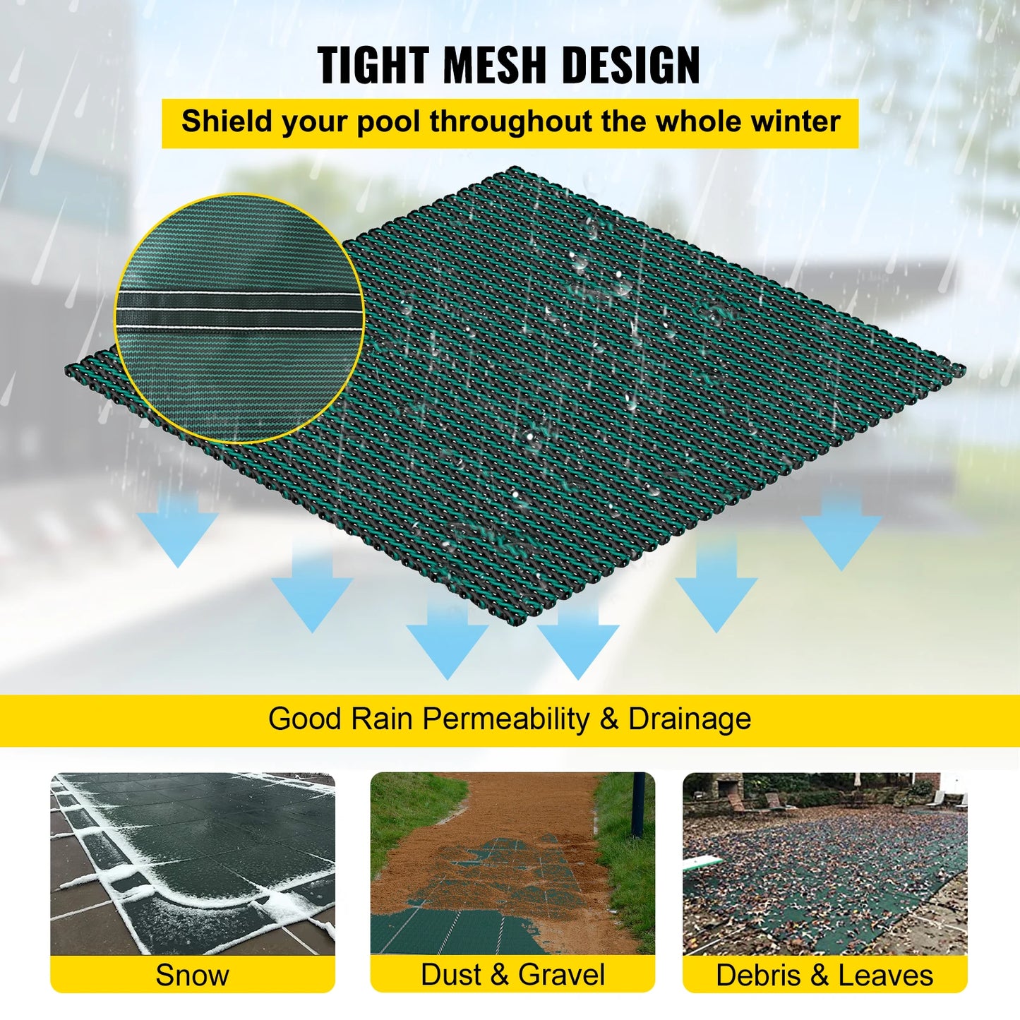 Zwembadafdekking - Zwembad Afdekzeil - Inground Zwembadden Veiligheidsafdekking -  16x32ft – Mesh & Solide Winterbescherming - Rechthoekige - Groen