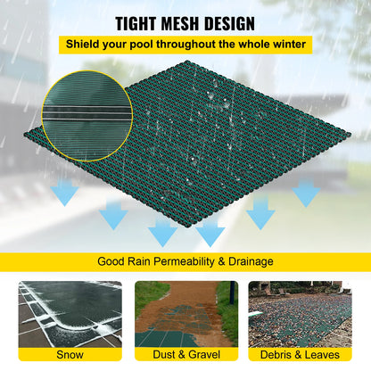 Zwembadafdekking - Zwembad Afdekzeil - Inground Zwembadden Veiligheidsafdekking -  16x30ft – Mesh & Solide Winterbescherming - Rechthoekige - Groen