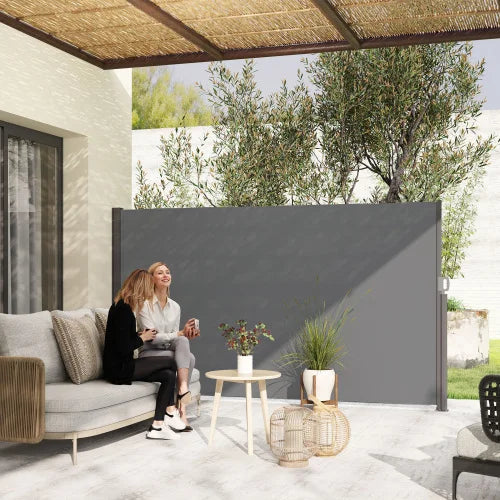Windscherm - Tuinscherm - Uitschuifbare Zijluifel - Opvouwbare Windschermen - 300x180cm - Opaak Privacy Scherm met Muurbeugel – Windbescherming & Zonwering