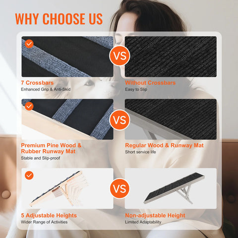 Ladder - Hondentrap - Hondenladder - Antislip - Oprijplaat -Hondenladder - Trap Hond - 41inch - Hoge Verstelbare Houten Oprijplaat Afneembaar - voor Kleine Oude Hond