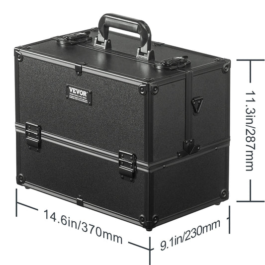 Make-up Box - Make-up Organizer - Make Up Set - Opbergdoos - Extra Groot - Make-up Cosmetica - Opbergmogelijkheid voor Make-up - met Handvat en Werkbank - Zwart