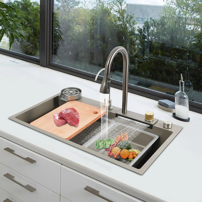 RVS Keukenset – Roestvrijstalen Keukenblad – Spoelbak – Keukengerei – Ingebouwde Uitsparingen – 80x45 Cm – 304 Roestvrij Staal