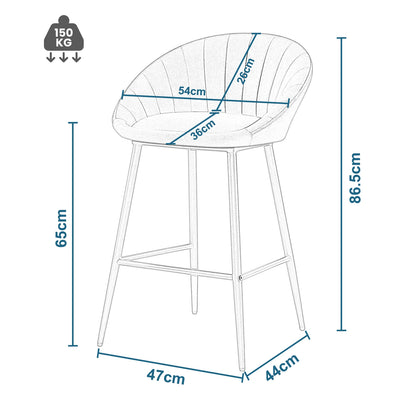Barkrukken – Barstoelen – Bistro Stoelen – Keukenkrukken – Zwarte Velvet Bekleding – Comfortabele Foam Vulling – Ergonomische Rugleuning – Stevig Metalen Frame