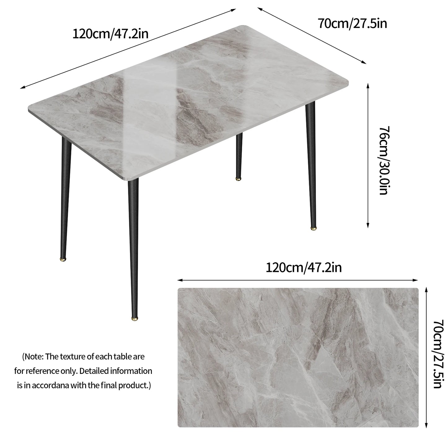LUVODI 4-6 People Seats Marble Dining Table with Chair 1.2m Restaurant Kitchen Cafe Shop Coffee Table Furniture with Metal Legs