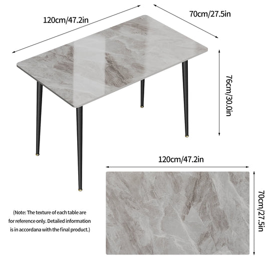 Eettafel – Tafel – Diner tafel – Keukentafel – Marmeren Tafel – 120x70x76 cm – Sintered Stone Blad – Zwart Metalen Onderstel