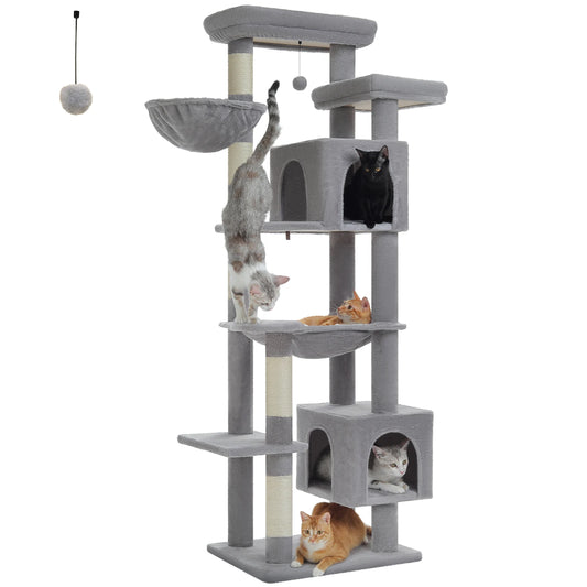 Kattenboom - Krabpaal - Katten Klimmuur - Sisal Krabpalen - Arbre a Chat - Hangmat - Kattenhuisje - 54x44x175cm - Grijs