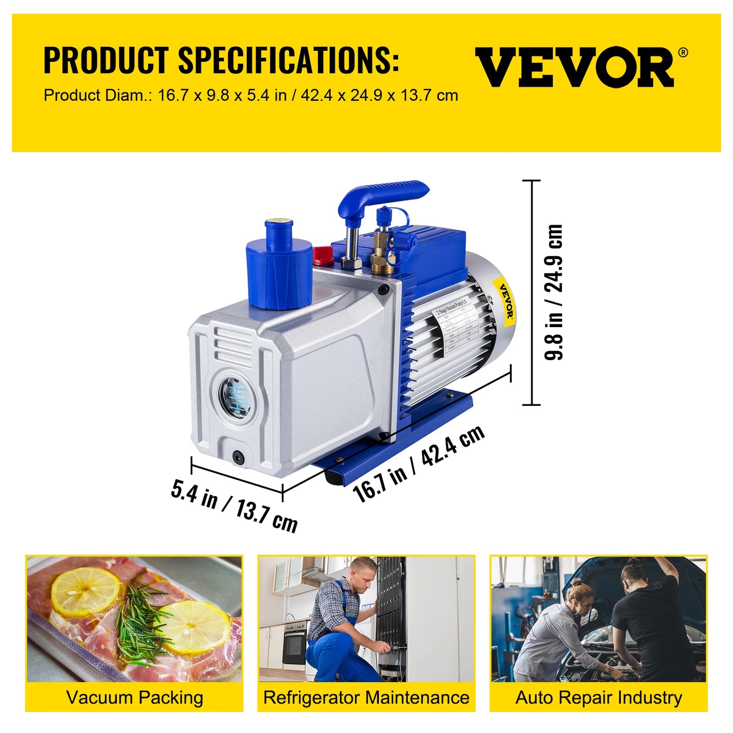 SucceBuy Vacuum Pump 10CFM 1HP Vane Pump 2 Stage HVAC Rotary Auto AC Refrigerant for Automobile Reparation Vacuum Evacuation