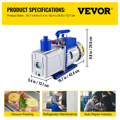 SucceBuy Vacuum Pump 10CFM 1HP Vane Pump 2 Stage HVAC Rotary Auto AC Refrigerant for Automobile Reparation Vacuum Evacuation