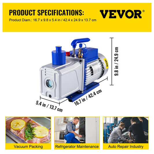 SucceBuy Vacuum Pump 10CFM 1HP Vane Pump 2 Stage HVAC Rotary Auto AC Refrigerant for Automobile Reparation Vacuum Evacuation