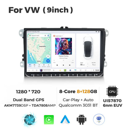 Carplay Autoradio – Android Auto Radio – Multimedia Speler – 2 DIN Radio – Draadloos Verbinden – 9 Inch Touchscreen – 12GB RAM & 128GB Opslag