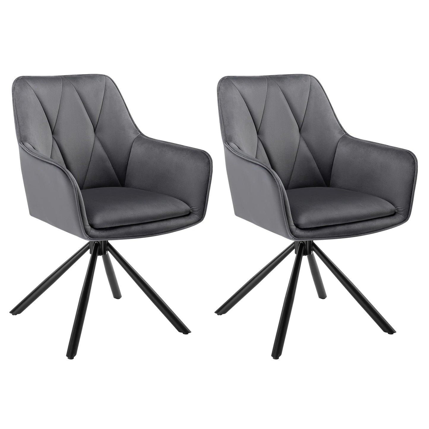 Eetkamerstoelen - Eetstoelen - Keukenstoelen - 2 Stuks - Ergonomische Scandinavische Stijl - met Rugleuning - Voor Keuken - Eetgedeelte - Fluwelen Zitje - Metalen Draaibare Poten - 57.5 x 85.5 x 58.5 cm - Donkergrijs