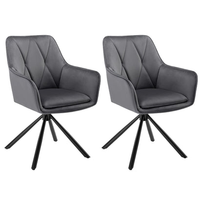 Eetkamerstoelen - Eetstoelen - Keukenstoelen - 2 Stuks - Ergonomische Scandinavische Stijl - met Rugleuning - Voor Keuken - Eetgedeelte - Fluwelen Zitje - Metalen Draaibare Poten - 57.5 x 85.5 x 58.5 cm - Donkergrijs