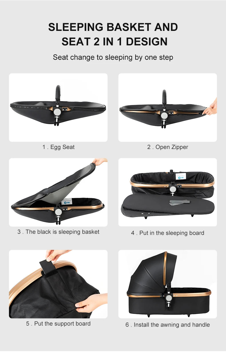 Kinderwagen - Babywagen - Buggy - Wandelwagen - 3-in-1 - met Reiswieg - en Autostoel - Opvouwbare Babystoel - Lichtgewicht - voor Baby's - en Peuters - Zwart