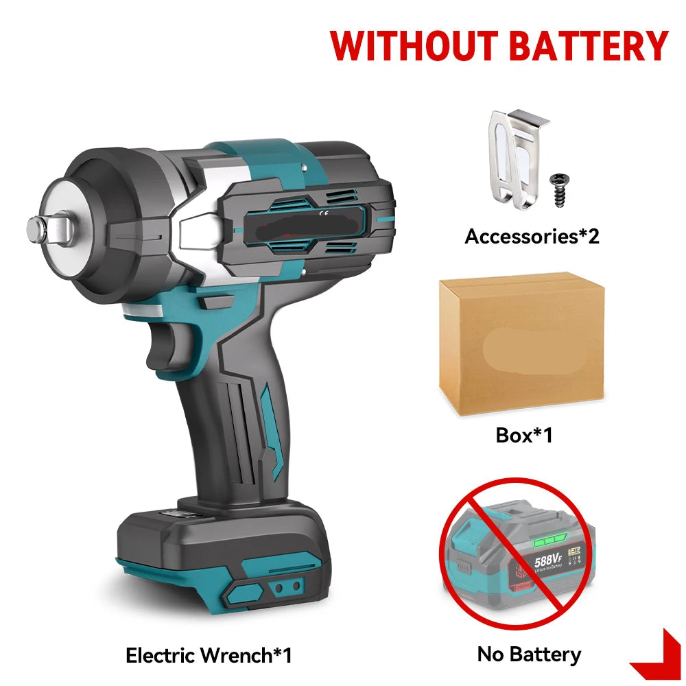 Slagmoersleutel - met Accu - Slagschroevendraaier - 2800Nm - Draadloze - Elektrische Schroevendraaier - Brushless Motor - Met LED - Boormachine - 18V - 1/2 Inch - Zonder Accu
